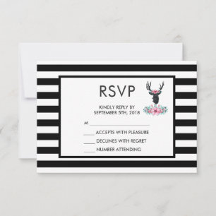 Black Deer Head w/ Pink Flower Bouquet RSVP