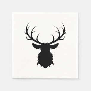 Black Deer Head with Antlers Silhouette Napkin