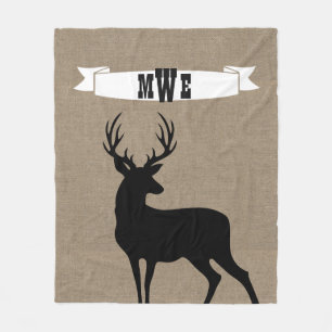 Black Deer Ribbon Monogram Fleece Blanket