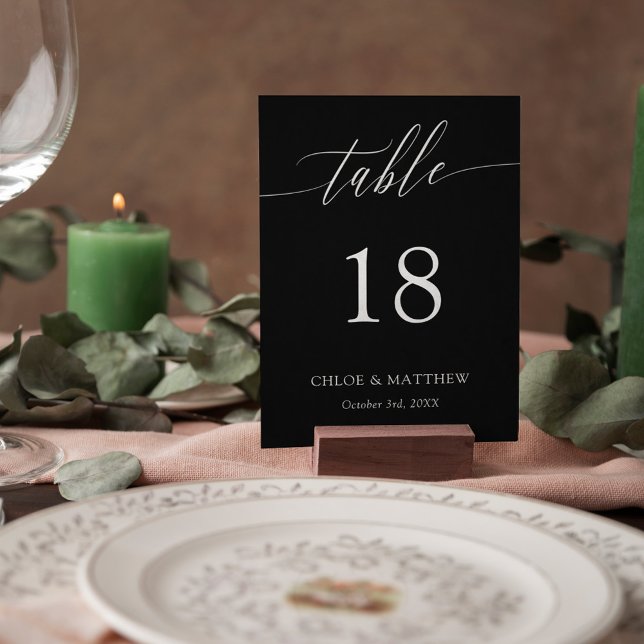 Black Delicate Calligraphy Names & Wedding Date Table Number (Creator Uploaded)