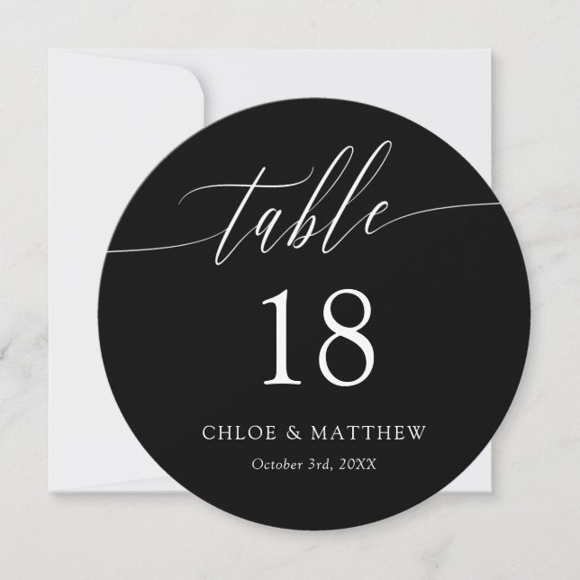 Black Delicate Calligraphy Round Wedding Table  (Front)