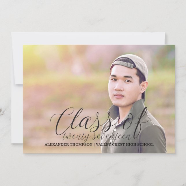 Black Delicate Class of 2017 Photo Graduation Announcement (Front)