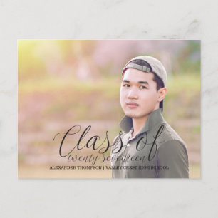 Black Delicate Class of 2017 Photo Graduation Announcement Postcard