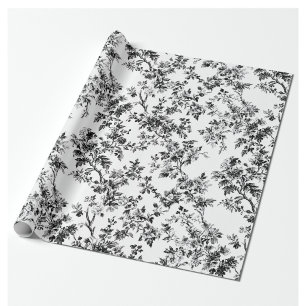 Black Delicate Floral Toile Garden Party Wrapping  Paper