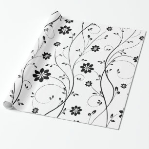 Black Delicate Flowers Pattern Wrapping Paper