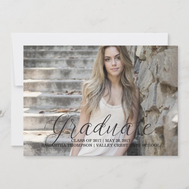 Black Delicate Script Photo Graduation Announcement (Front)