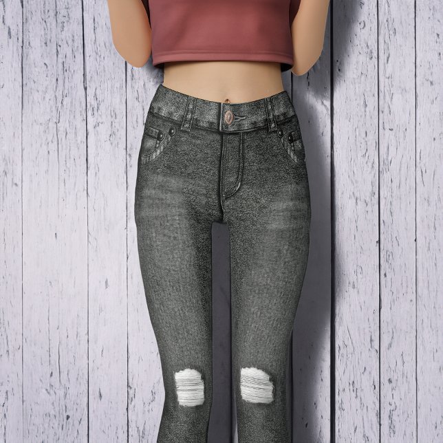 Black Denim Distressed Knee Skinny Jeans Leggings (Creator Uploaded)