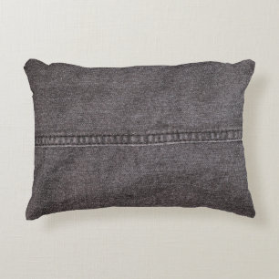 Black denim fabric. Fashion, textures and backgrou Decorative Cushion