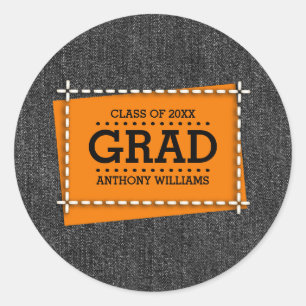 Black Denim Pattern Graduation  Classic Round Sticker