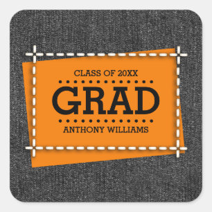Black Denim Pattern Graduation Square Sticker