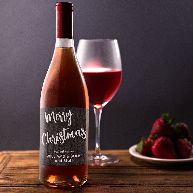 Black Denim White Script, Business Name Set of 6 Wine Label (Creator Uploaded)