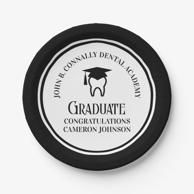 Black Dental School Custom Graduation Party Paper Plate (Front)