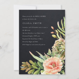 BLACK DESERT SUCCULENT CACTI FOLIAGE BRIDAL SHOWER INVITATION