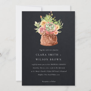 BLACK DESERT SUCCULENT CACTI FOLIAGE BUNCH WEDDING INVITATION