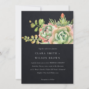 BLACK DESERT SUCCULENT CACTI FOLIAGE BUNCH WEDDING INVITATION