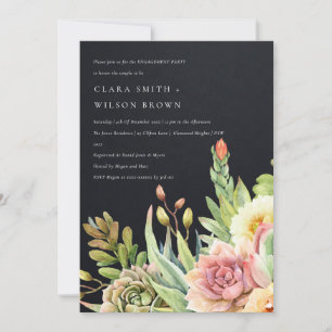 BLACK DESERT SUCCULENT CACTI FOLIAGE ENGAGEMENT INVITATION