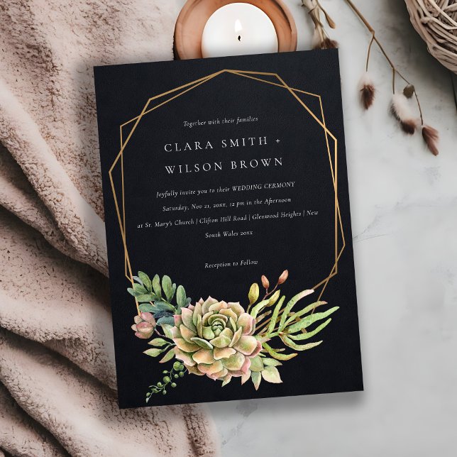 BLACK DESERT SUCCULENT CACTI FOLIAGE FRAME WEDDING INVITATION (Creator Uploaded)