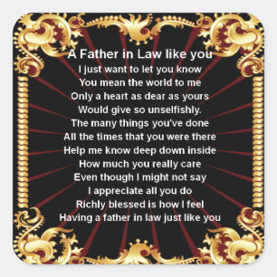 Black design   Father in Law Poem Square Sticker