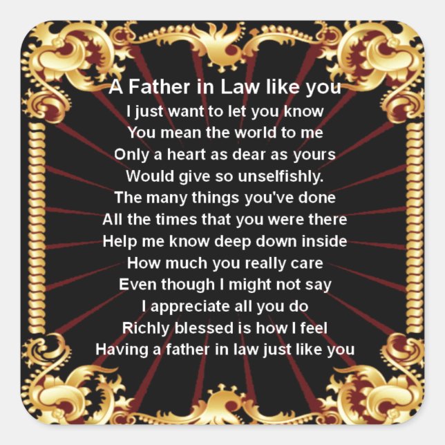 Black design   Father in Law Poem Square Sticker (Front)