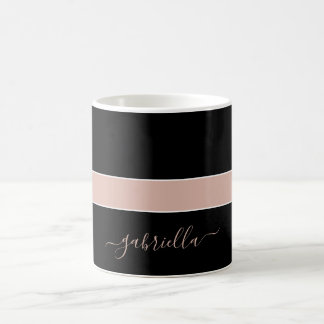 Black design with powdered pink line and first nam coffee mug