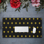 Black Desk Mat with gold Fleur de Lis<br><div class="desc">A gold Fleur de Lis pattern on a black Desk Mat: for an elegant and royal office decoration!</div>