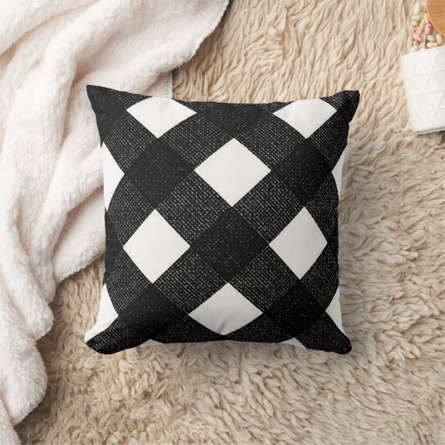 Black Diagonal Buffalo Chequered Throw Pillow (Blanket)