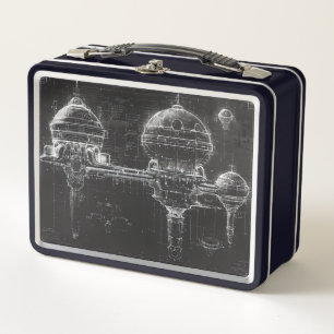 Black Diagram Space Base Metal Lunch Box