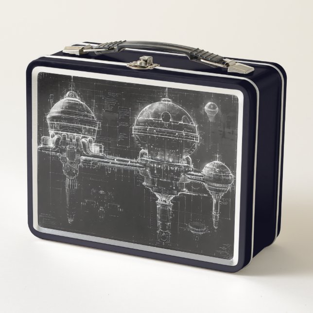 Black Diagram Space Base Metal Lunch Box (Front)
