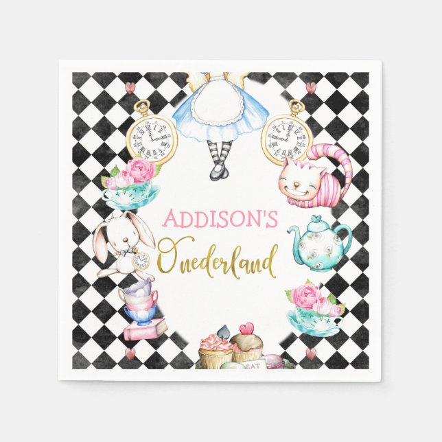 Black diamond Alice in onederland 1st birthday Nap Napkin (Front)