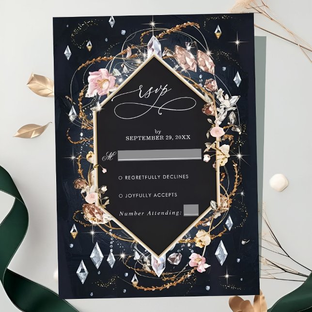 Black Diamond Decorated Luxury Wedding RSVP Card (Creator Uploaded)