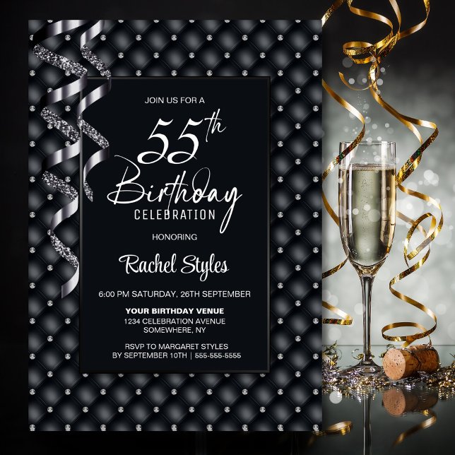 Black Diamond Pattern 55th Birthday Party Invitation (Creator Uploaded)