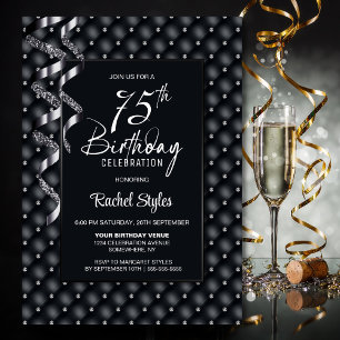 Black Diamond Pattern 75th Birthday Party Invitation