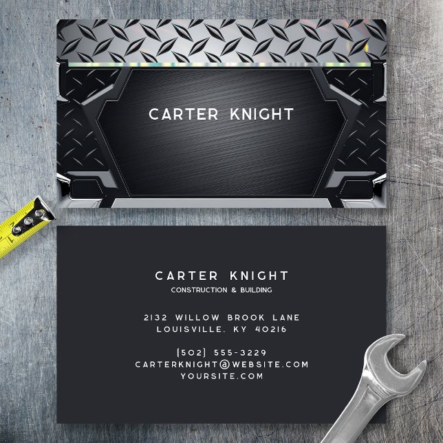 Black Diamond Plate Metal Industrial Professional Business Card (Creator Uploaded)
