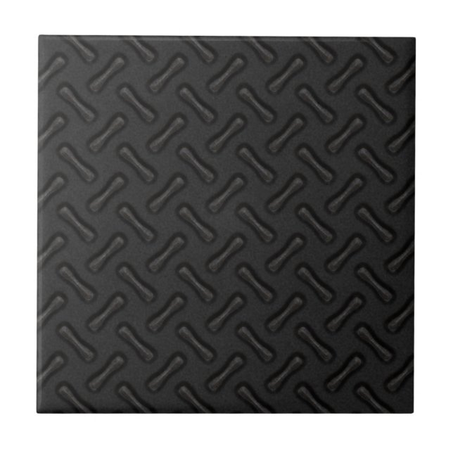 Black Diamond Plate Patterned Ceramic Tile (Front)