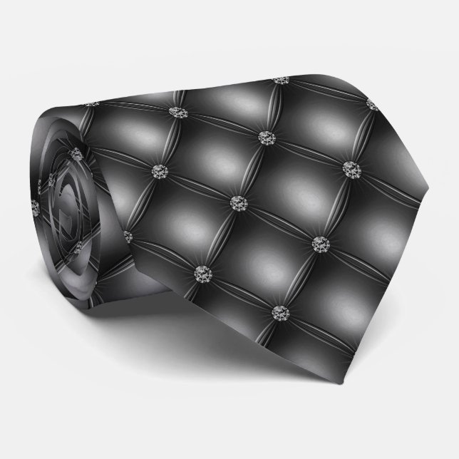 Black Diamond Quilted Glitter Glam Tie (Rolled)