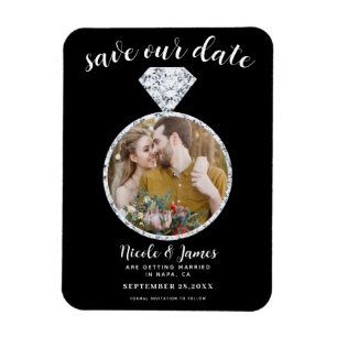 Black Diamond Ring Bling Photo Save the Date Magnet