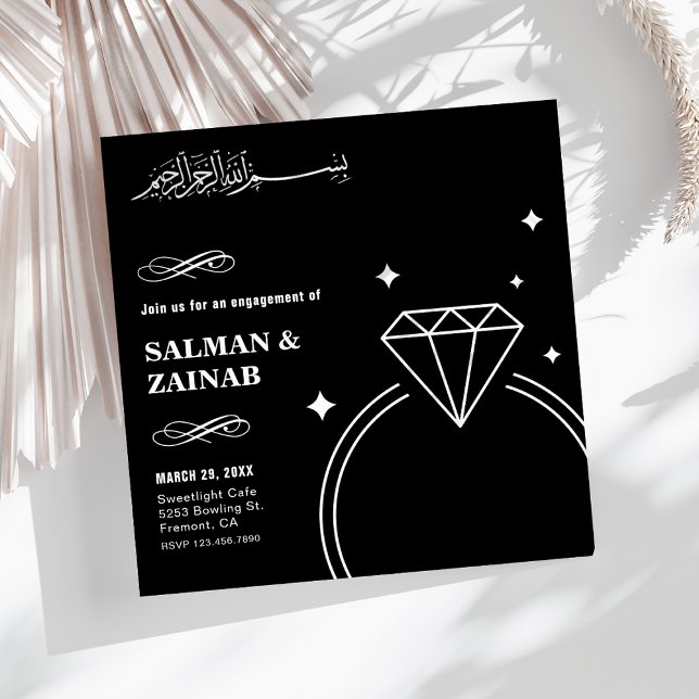 Black Diamond Ring Islamic Muslim Engagement Invitation (Creator Uploaded)