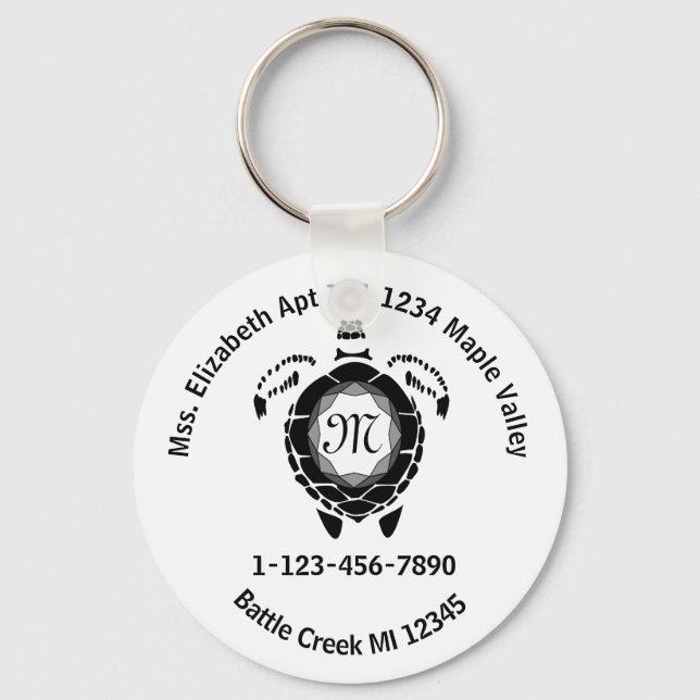Black Diamond Sea Turtle Lost Bag Contact Info Key Ring (Front)