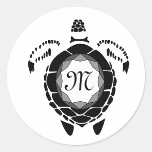 Black Diamond Sea Turtle Silhouette Monogram Classic Round Sticker