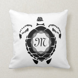 Black Diamond Sea Turtle Silhouette Monogram Cushion