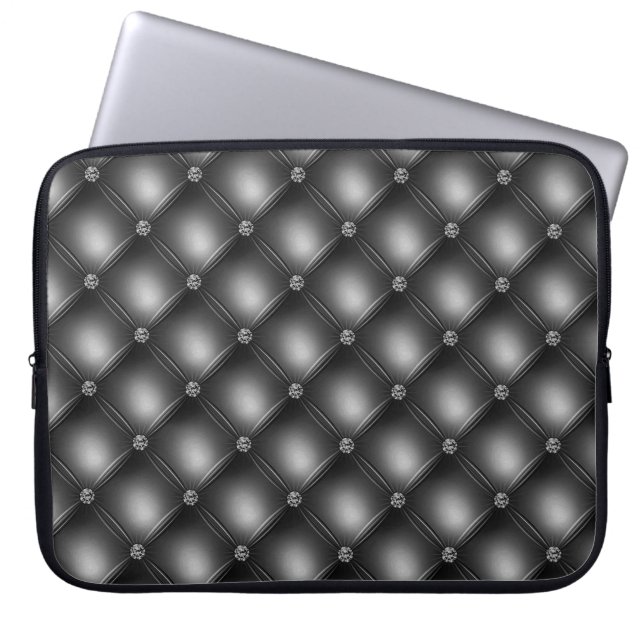 BLACK & DIAMOND TUFTED LOOK PATTERN LAPTOP SLEEVE (Front)