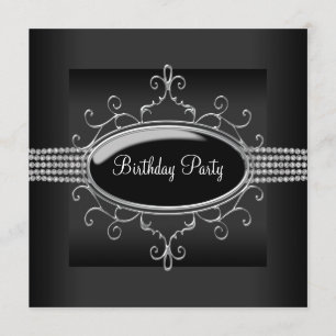 Black Diamond Womans Black Birthday Party Invitation