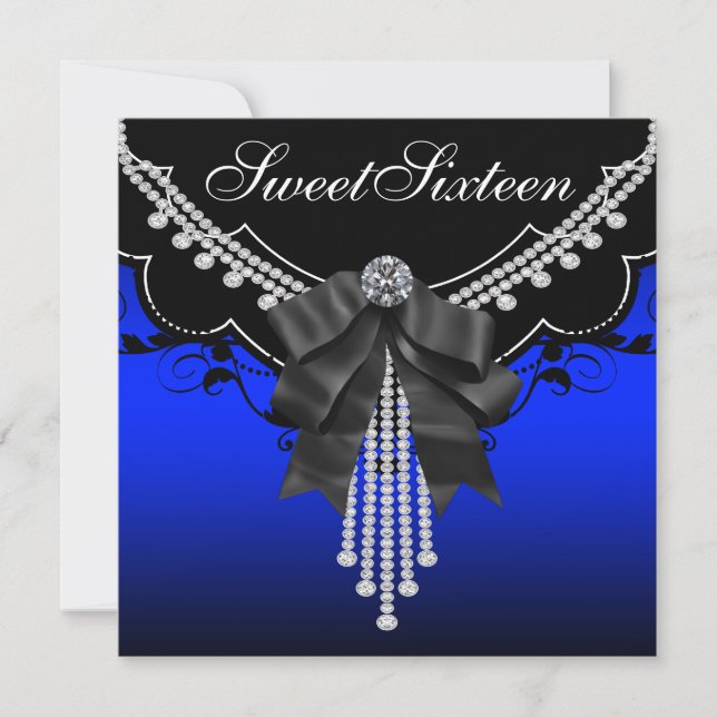 Black Diamonds and Royal Blue Birthday Party Invitation (Front)