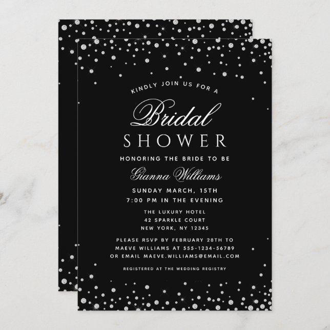 Black Diamonds Modern Luxury Bridal Shower Invitation (Front/Back)