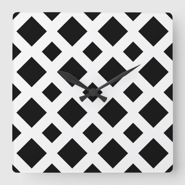 Black Diamonds on White Square Wall Clock (Front)