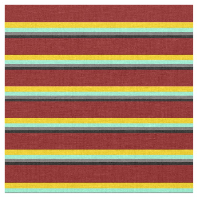 Black, Dim Grey, Aquamarine, Yellow & Maroon Fabric (Close Up)