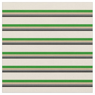 Black, Dim Grey, Tan, Green, and Bisque Lines Fabric