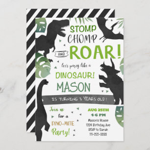 Black Dinosaurs Birthday Party Invitation