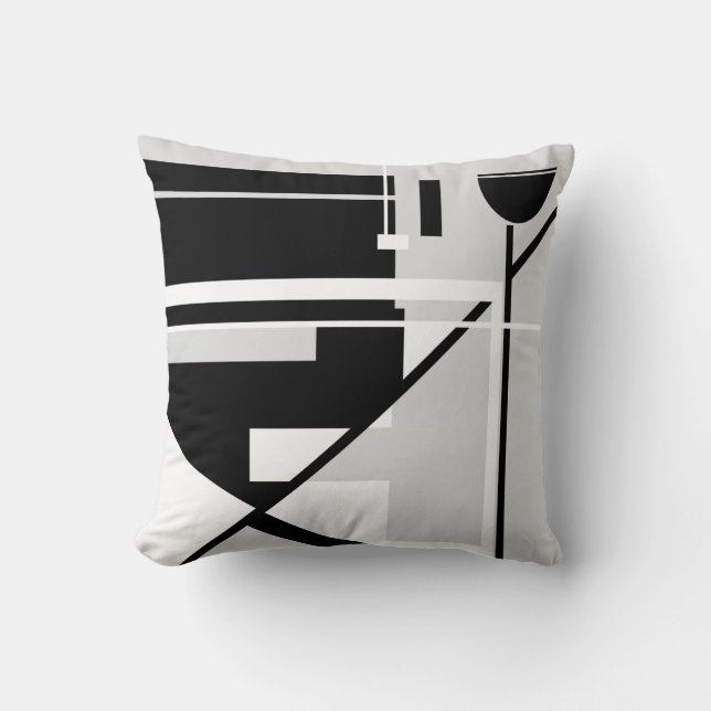 Black Director’s Chair on Grey Geometric Abstract Cushion (Front)