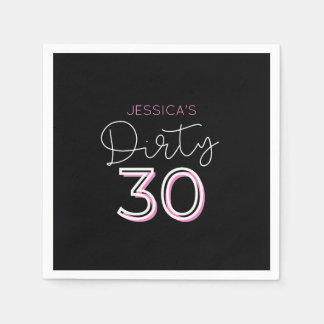 Black Dirty Thirty Custom Name Birthday Napkins